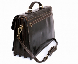 Luxusní tmavohnědá kožená taška-aktovka IL GIGLIO - bok a zadní strana.