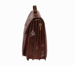 Luxusní hnědá kožená taška-aktovka IL GIGLIO - bok. 