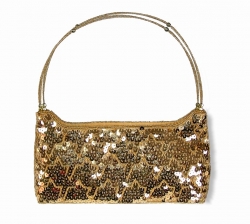 Zlatá společenská kabelka - materiál satén s našitými ozdobnými flitry. 