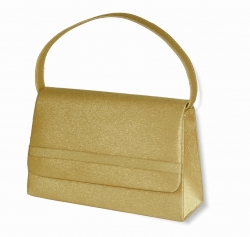 Zlatá společenská kabelka s uchem do ruky.
