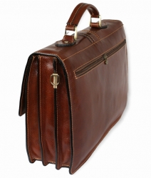 Luxusní kožená taška-aktovka v hnědé barvě, IL GIGLIO - zadní strana tašky.