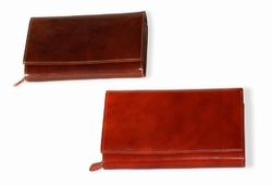 Dámská kožená peněženka VERA PELLE v hnědé a červeno-oranžové barvě