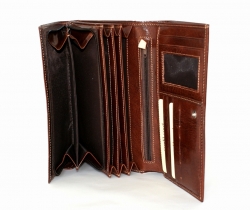 Dámská hnědá luxusní peněženka z kvalitní kůže - vnitřní členění.