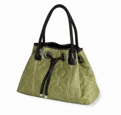 Velká zelená kabelka SYSTYLE s ozdobným prošitím s kontrastními prvky v tmavohnědé barvě.
