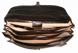 Velká kožená taška-aktovka v tmavohnědé barvě IL GIGLIO - vnitřní členění tašky.