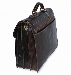 Velká kožená taška-aktovka v tmavohnědé barvě IL GIGLIO - zadní strana tašky.
