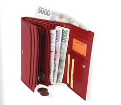 Dámská červená luxusní peněženka z kvalitní kůže - vnitřní členění.