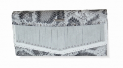 Luxusní dámská peněženka B.CAVALLI z kůže a syntetického materiálu v šedé barvě.