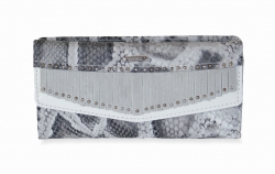 Luxusní dámská podlouhlá peněženka B.CAVALLI z kůže a syntetického materiálu v šedé barvě.
