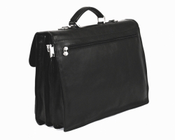 Luxusní černá kožená taška-aktovka IL GIGLIO - bok a zadní strana.