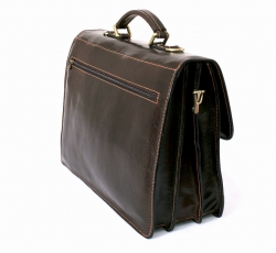 Velká luxusní kožená taška-aktovka v hnědé barvě - zadní strana tašky. 