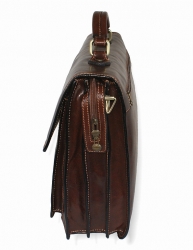 Luxusní kožená taška-aktovka tmavohnědá IL GIGLIO - bok tašky.