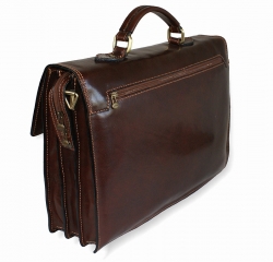 Luxusní kožená taška-aktovka tmavohnědá IL GIGLIO - ze zadní strany.
