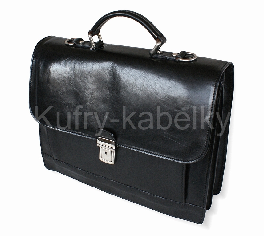 Velká luxusní kožená taška-aktovka v černé barvě, IL GIGLIO.