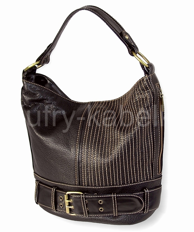 Tmavohnědá (offee) dámská kabelka s ozdobným prošitím a s módním motivem opasku.
