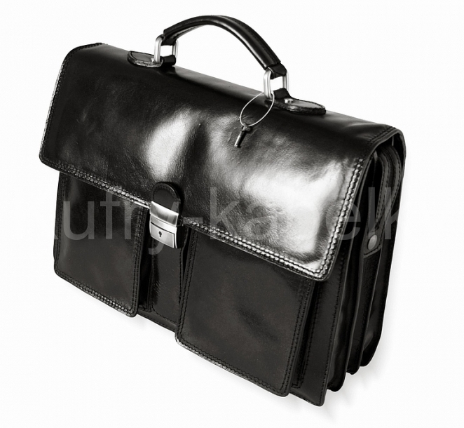 Luxusní kožená taška-aktovka v černé barvě IL GIGLIO.